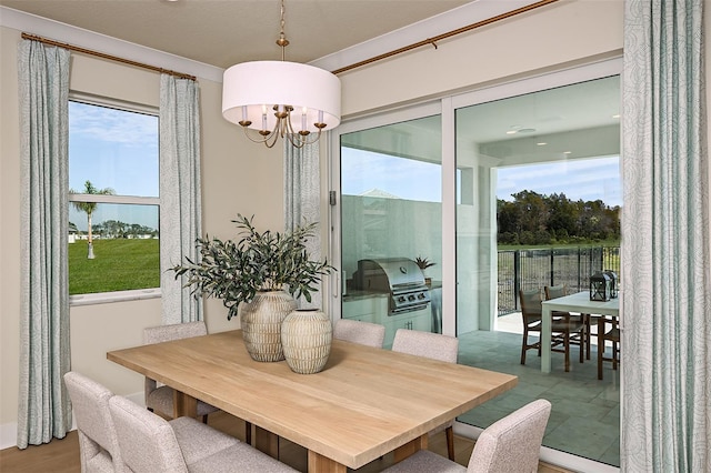 dining room featuring a wealth of natural light and a notable chandelier