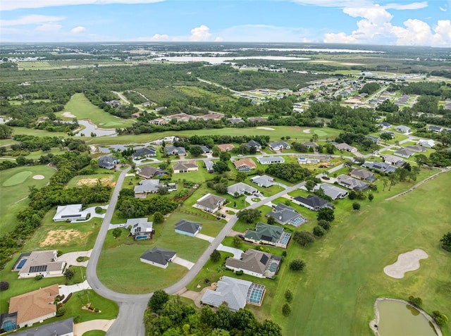 aerial view featuring a residential view and golf course view