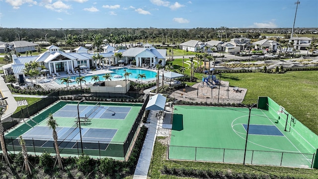 drone / aerial view with a residential view