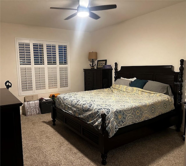 bedroom featuring carpet floors and ceiling fan