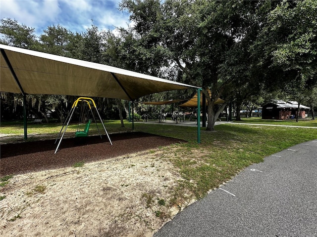 view of play area featuring a yard