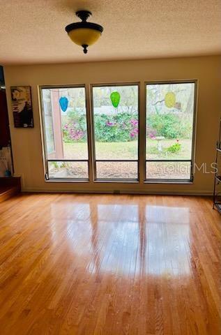 interior space featuring light hardwood / wood-style flooring and a textured ceiling