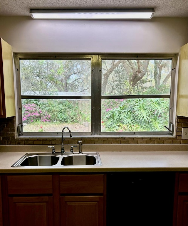 kitchen featuring tasteful backsplash, sink, and a textured ceiling