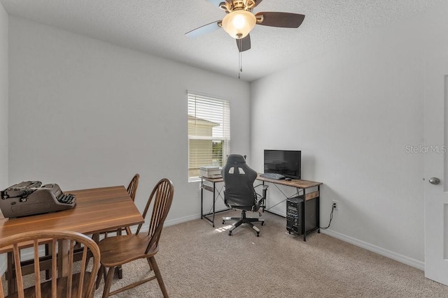 2557 Shamrock St, Tavares, FL 32778 - office with light colored carpet, ceiling fan, a textured ceiling, and baseboards