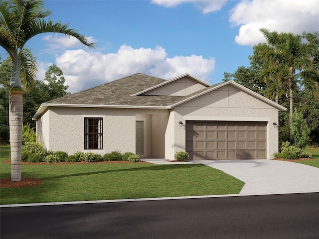 view of front facade with a garage and a front yard