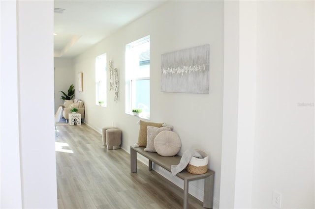 hall with light hardwood / wood-style floors