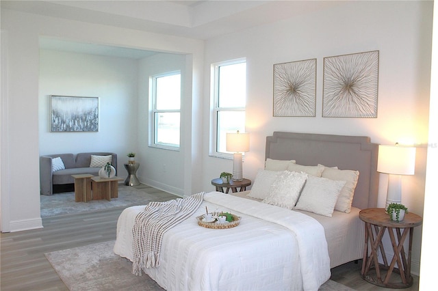 bedroom with hardwood / wood-style floors