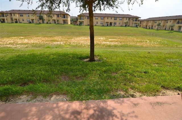 view of green lawn with a residential view