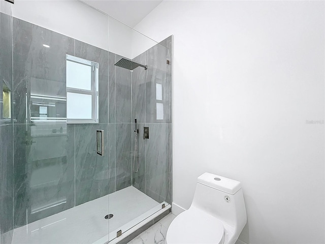 bathroom featuring an enclosed shower and toilet