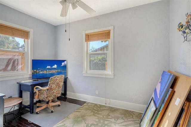 office area featuring ceiling fan