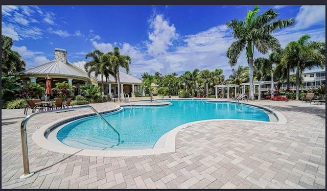 view of pool featuring a patio area