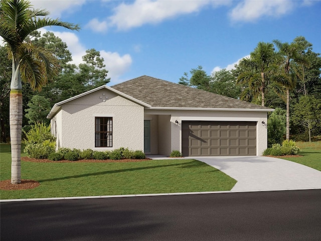 view of front of house with a garage and a front lawn