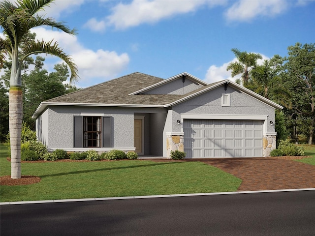 view of front facade featuring a front lawn and a garage