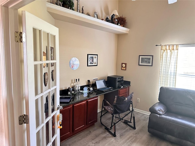 home office featuring light hardwood / wood-style floors