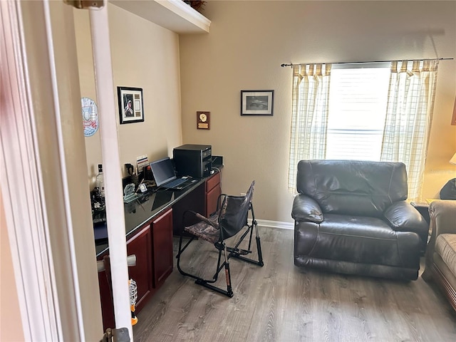 office space with hardwood / wood-style floors