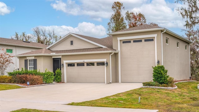 view of front of property featuring a front yard and a garage