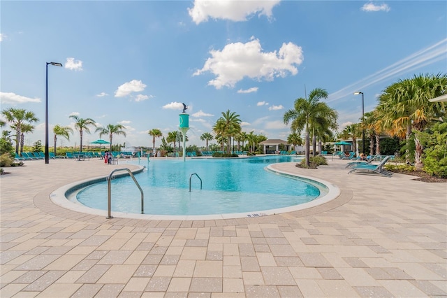 view of pool featuring a patio