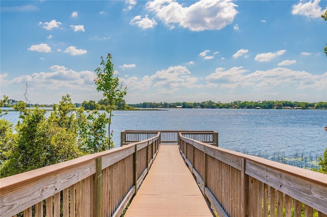 view of dock with a water view