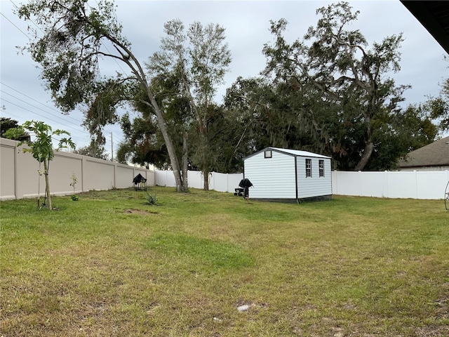 view of yard featuring a shed