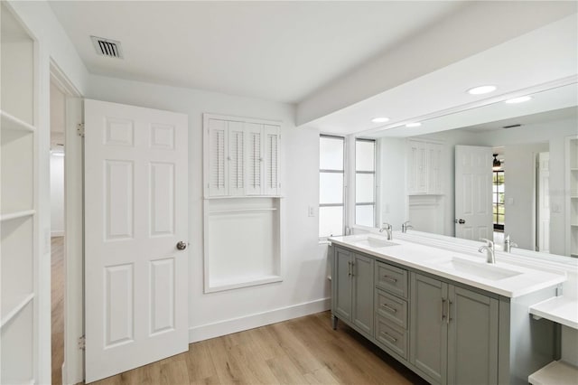 bathroom featuring vanity and wood-type flooring