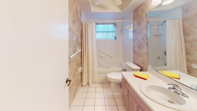 full bathroom featuring tile patterned floors, vanity, toilet, and shower / bath combo