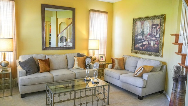 living room with carpet floors