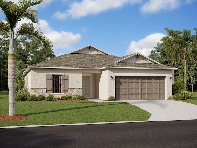 view of front facade featuring a garage and a front yard