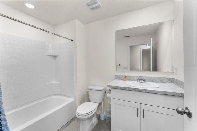 full bathroom with vanity, tile patterned flooring, tub / shower combination, and toilet