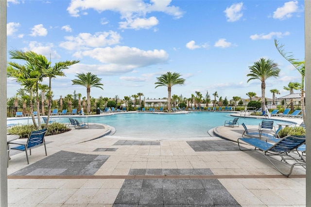 view of pool featuring a patio