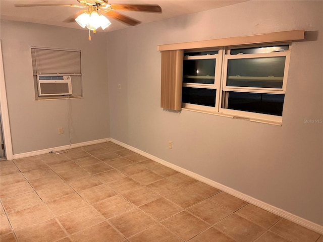 tiled empty room with cooling unit and ceiling fan