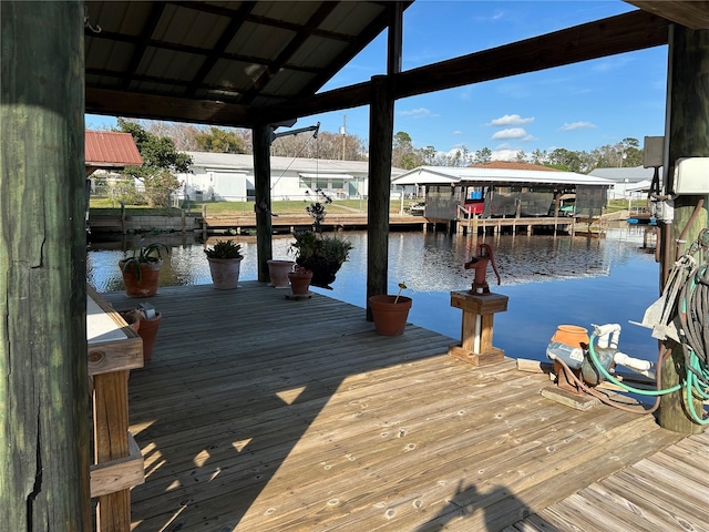 view of dock with a water view