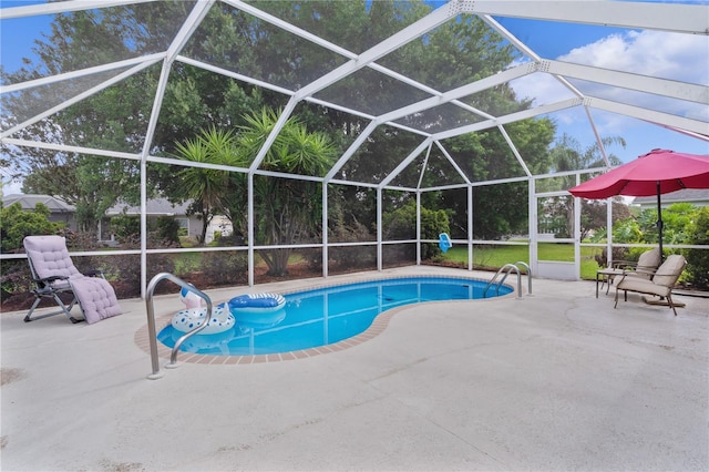 outdoor pool featuring a patio and a lanai
