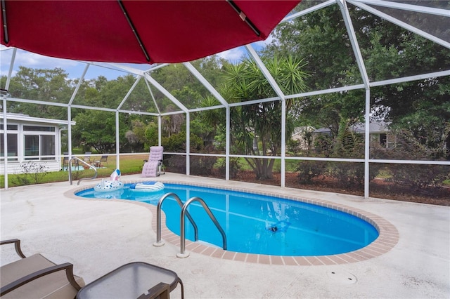 swimming pool featuring a patio and a lanai