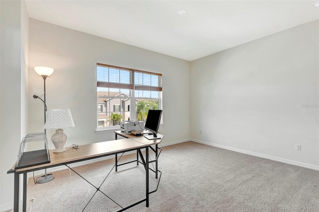 office area featuring baseboards and carpet flooring