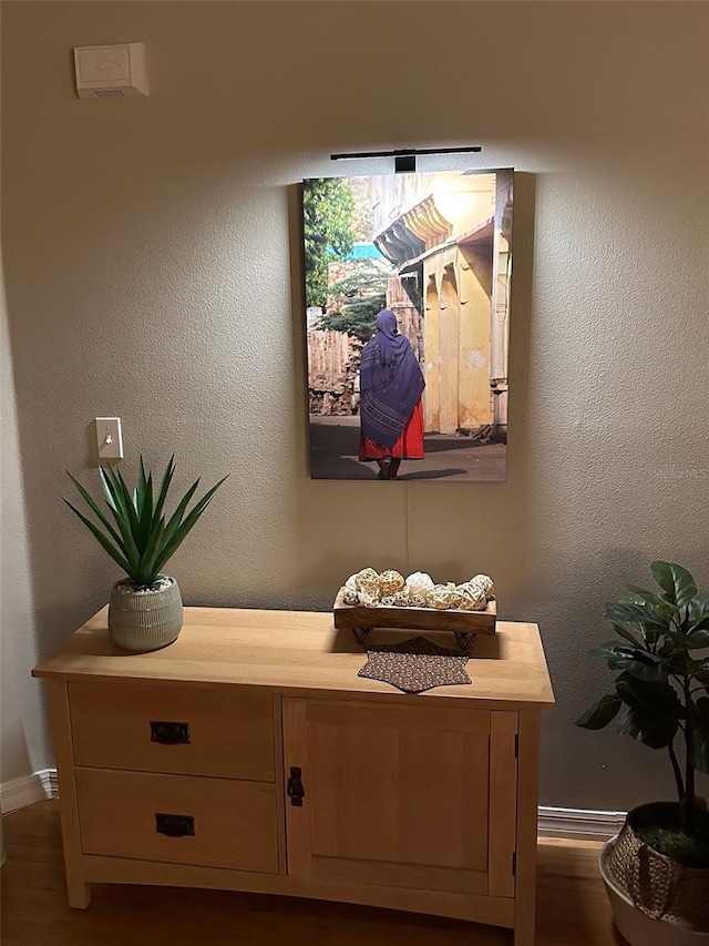 room details featuring baseboards and a textured wall