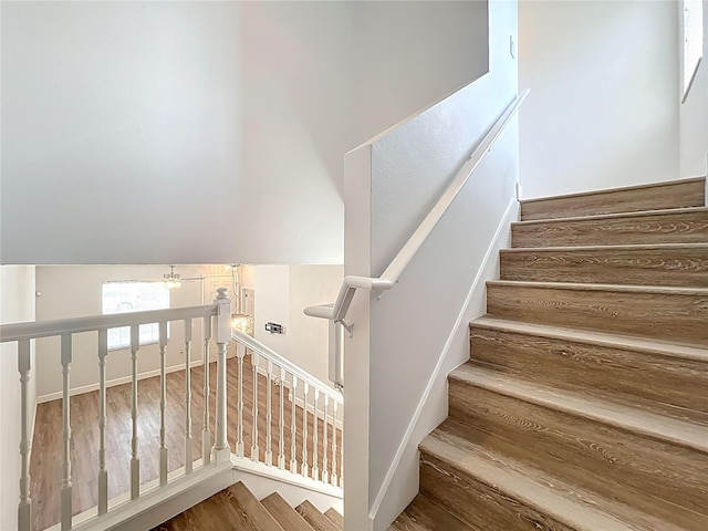 stairway featuring wood finished floors