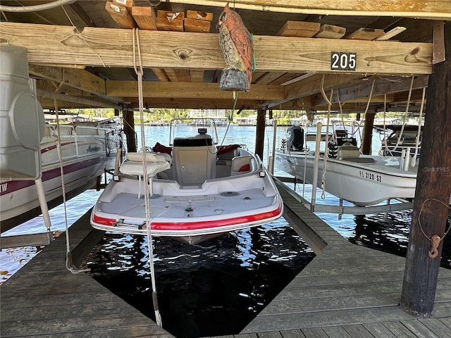 dock area featuring boat lift