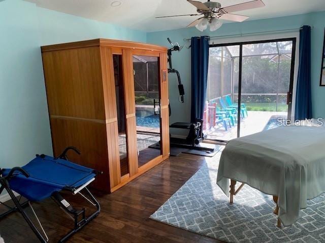 365 N Spaulding Cv, Lake Mary, FL 32746 - bedroom with wood finished floors, access to exterior, and a ceiling fan