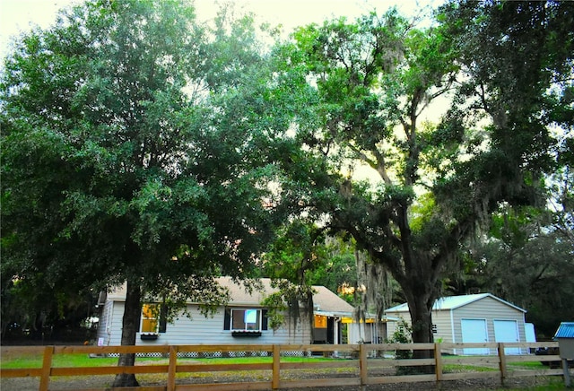 view of front facade with a fenced front yard and a garage