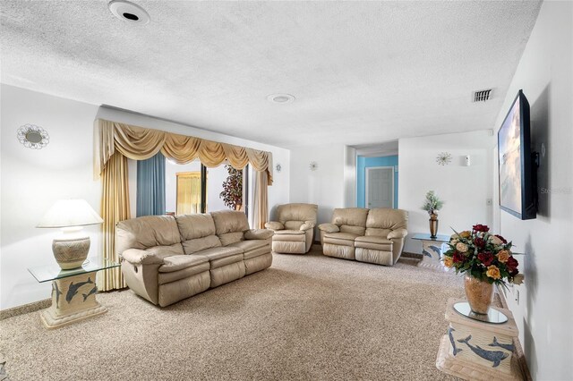 34 Misty Meadow Ln, Mulberry, FL 33860 - carpeted living room featuring visible vents and a textured ceiling