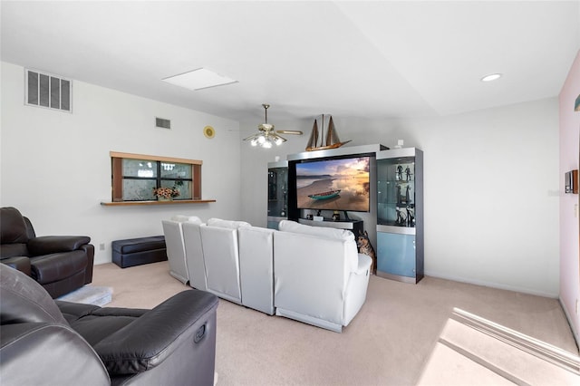 34 Misty Meadow Ln, Mulberry, FL 33860 - living area with light carpet, ceiling fan, and visible vents