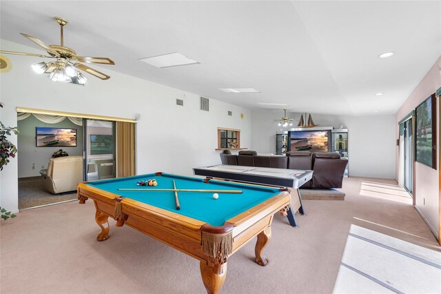 34 Misty Meadow Ln, Mulberry, FL 33860 - game room featuring billiards, a ceiling fan, and carpet floors