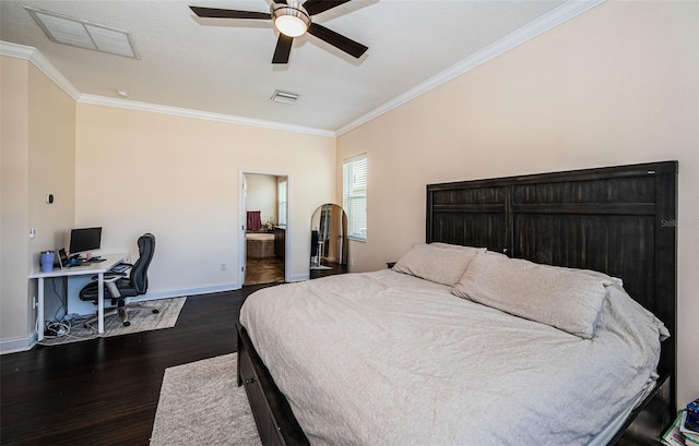 3033 Stonegate Falls Dr, Land O Lakes, FL 34638 - bedroom featuring crown molding, baseboards, dark wood-type flooring, and visible vents