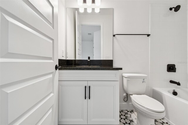 17245 Savory Mist Cir, Bradenton, FL 34211 - bathroom with shower / tub combination, vanity, toilet, baseboards, and visible vents