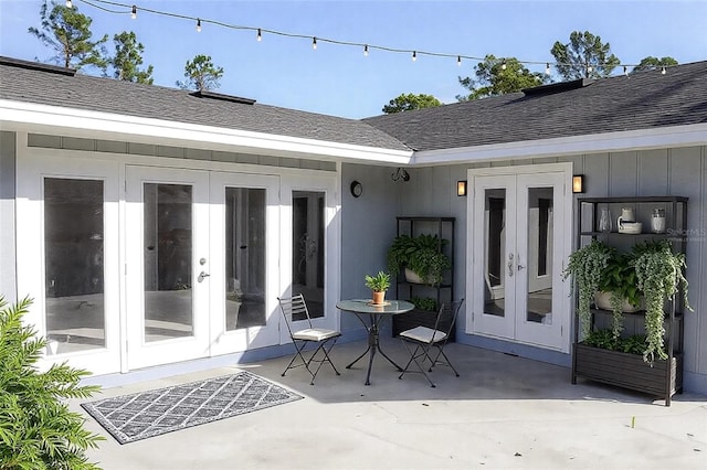3426 Somerset Ave, Deltona, FL 32738 - property entrance featuring a patio area, french doors, and roof with shingles