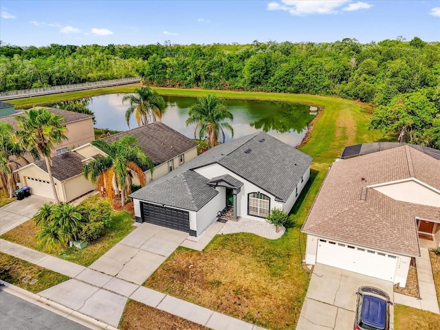 aerial view featuring a water view