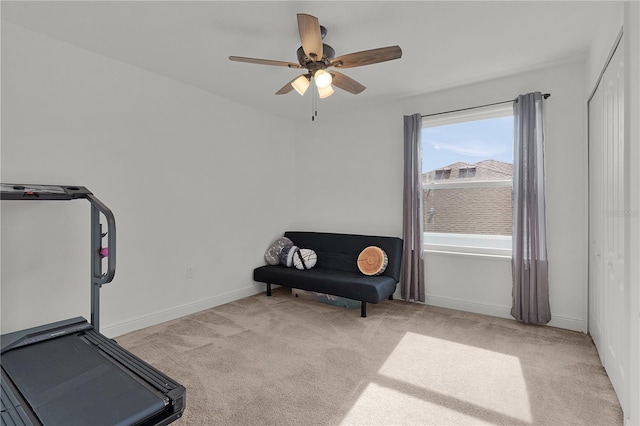 1940 Bell Creek Loop, Fruitland Park, FL 34731 - workout room featuring carpet, a ceiling fan, and baseboards
