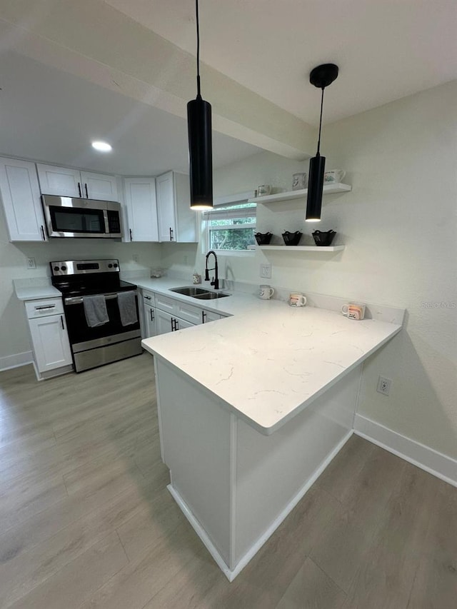 2217 Azalea Ct, Lakeland, FL 33815 - kitchen featuring stainless steel appliances, a sink, white cabinets, and light wood-style flooring