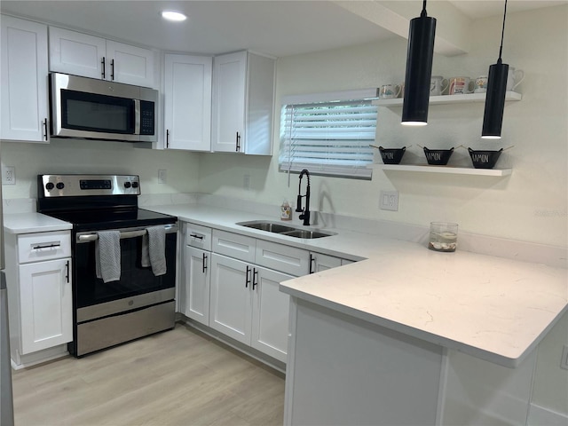 2217 Azalea Ct, Lakeland, FL 33815 - kitchen with appliances with stainless steel finishes, open shelves, a sink, white cabinets, and recessed lighting