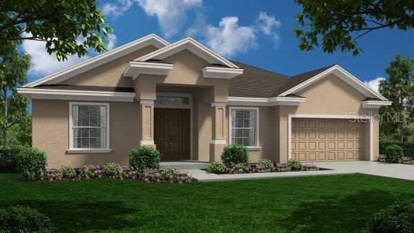 6925 Sun N Lake Blvd, Sebring, FL 33872 - view of front facade featuring stucco siding, an attached garage, and a front lawn